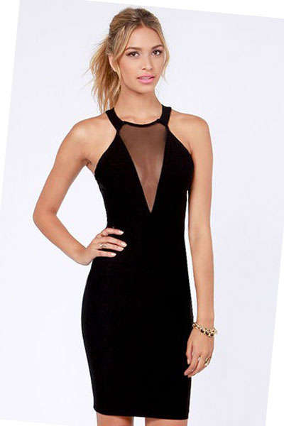 SEXY LADIES BLACK OR WHITE V NECK LACE FIGURE HUGGING DRESS